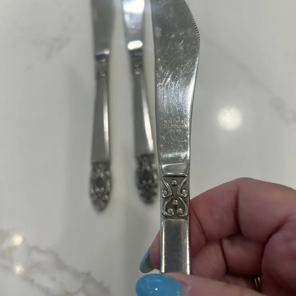 Vintage National Stainless OLAF Flatware Japan‎ Set Of 3 Dinner Knives